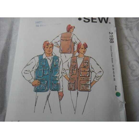 Kwik Sew pattern 2198 unisex cargo sports vest pockets 32 to 48 inch chest UNCUT - Picture 1 of 7